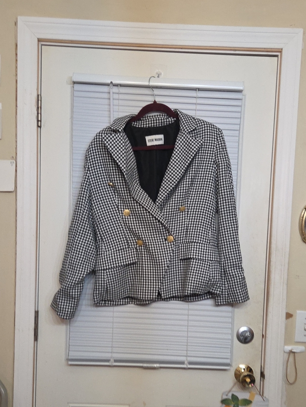 Steve Madden Black & White Houndstooth Double-Breasted Blazer